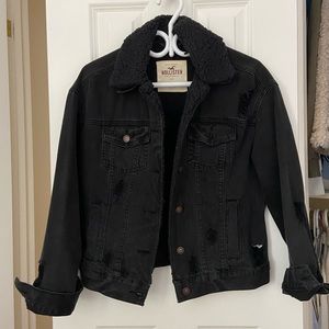 Hollister Black Jean Jacket With Sherpa Collar
